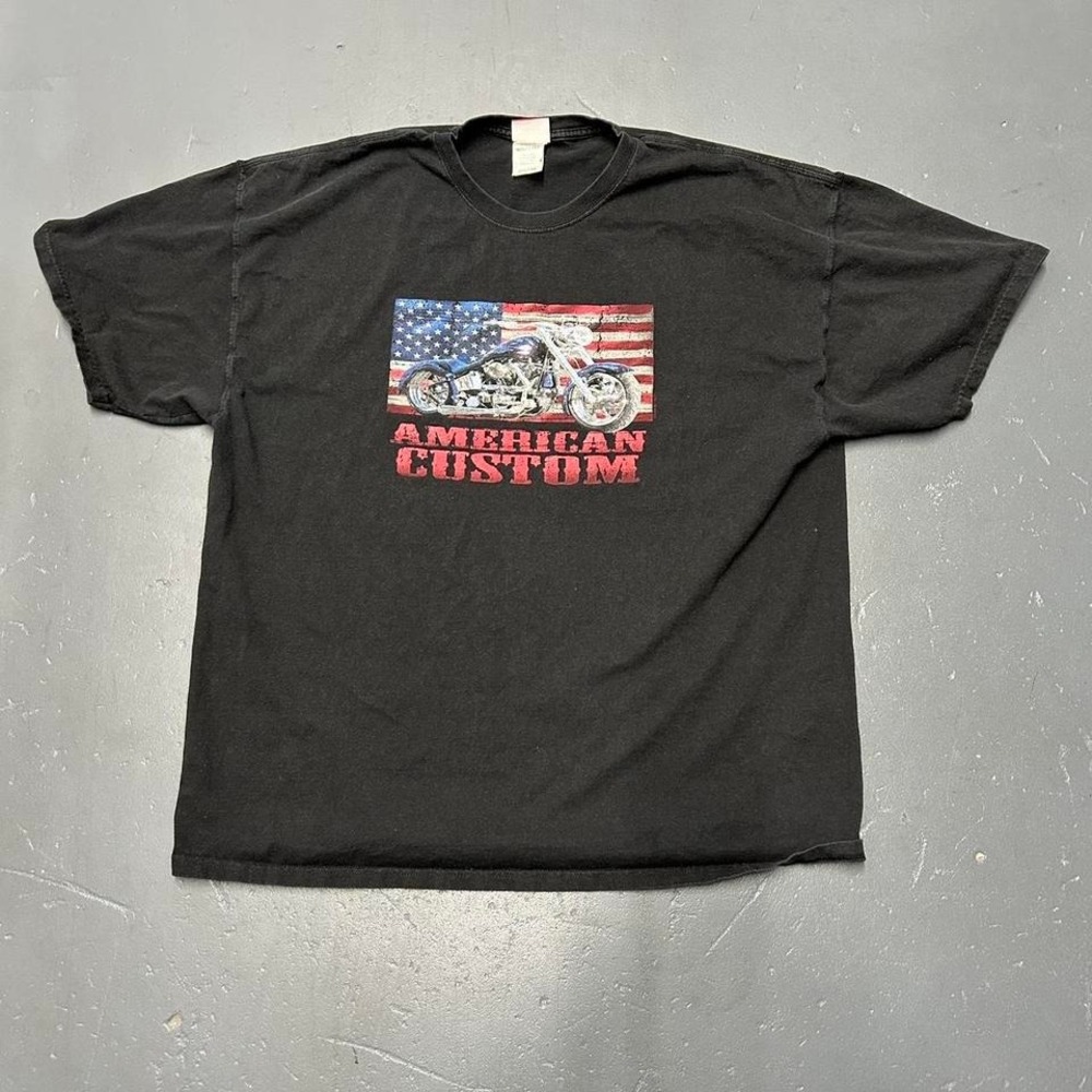 Vintage y2k black motorcycle biker tee with American flag graphic tShirt